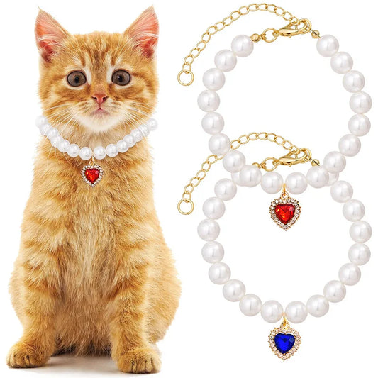 Pet Pearl Adjustable Collar Cat Jewelry Pendant Princess Gem Necklace Dog Sweet Decorations Puppy Rhinestone Collar Accesorios