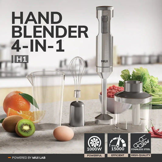 MIUI Hand Immersion Blender 1000W Powerful 4-in-1,Stainless Steel Stick Food Mixer