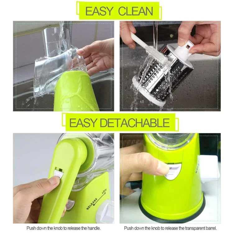 K82 Manual Rotary Vegetable Slicer Cutter Kitchen Vegetable Cheese Grater Chopper with 3 Sharp Stainless Steel Drums KC0082