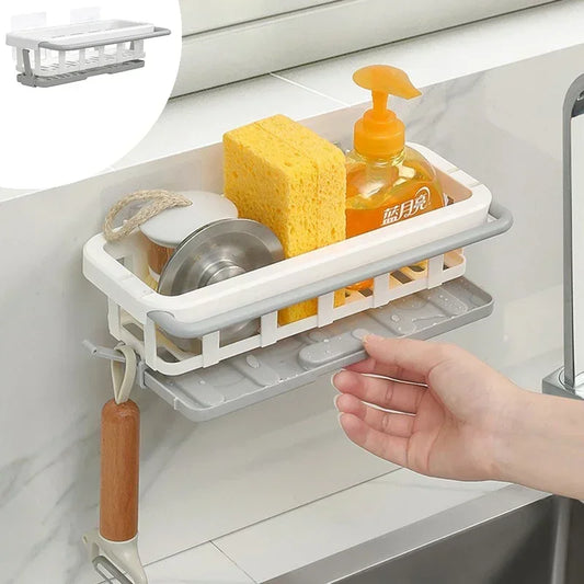 Sponge Holder Kitchen Organizer Dish Drainer Soap Rack Sink Tray Dishcloth Towel Rack Wall Mounted Storage Basket Shelf Kitchen