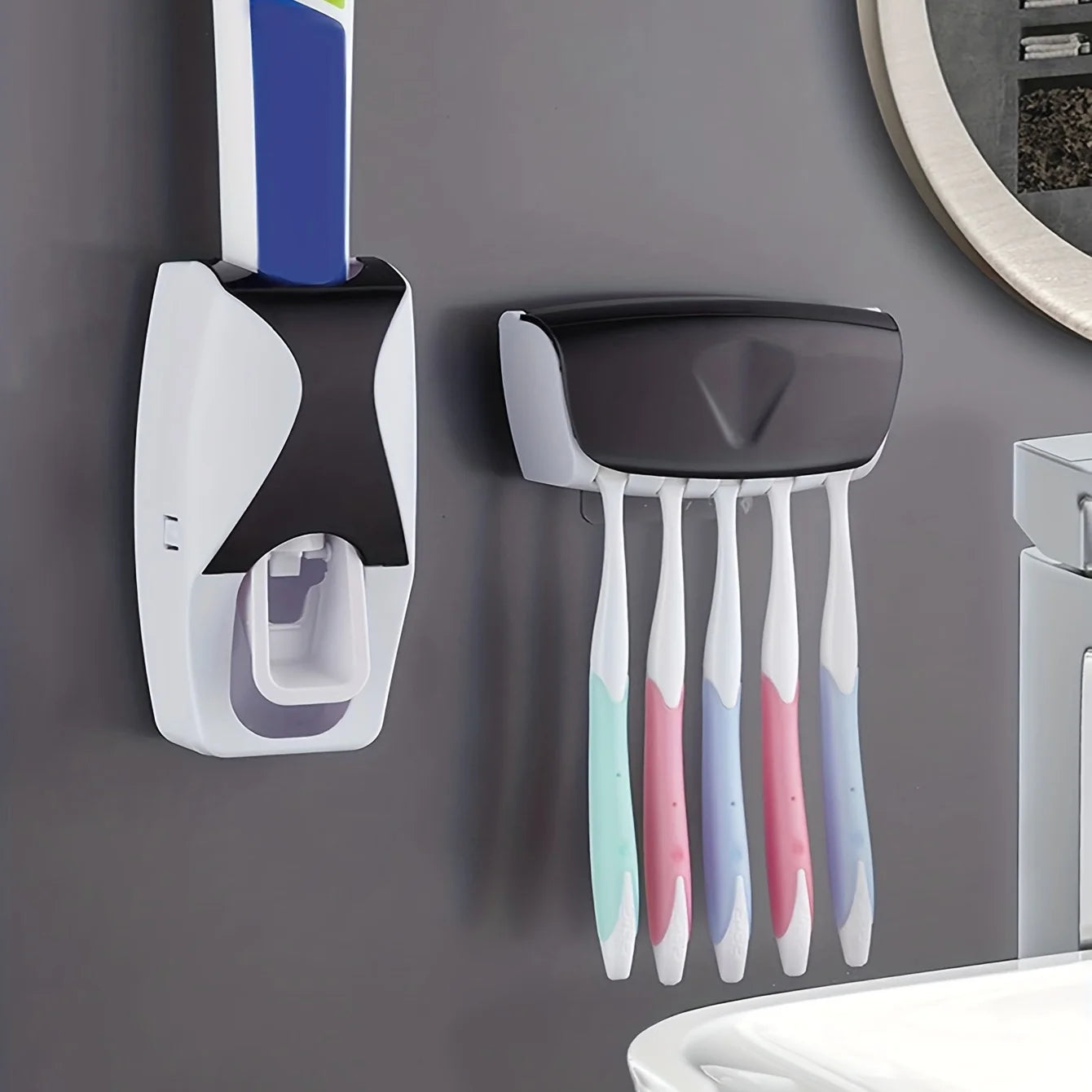 2pcs Automatic Toothpaste Squeezer Toothbrush Holder Set Bathroom Accessories (1 PC Toothpaste Squeezer+ 1PC Toothbrush Holder)