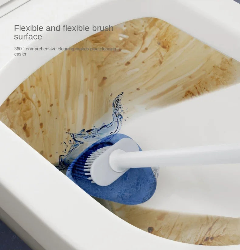 Light luxury Silicone Toilet Brush with Long Handle Flexible Cleane MINI Bathroom Brush Quick Drying Holder Bathroom Accessories