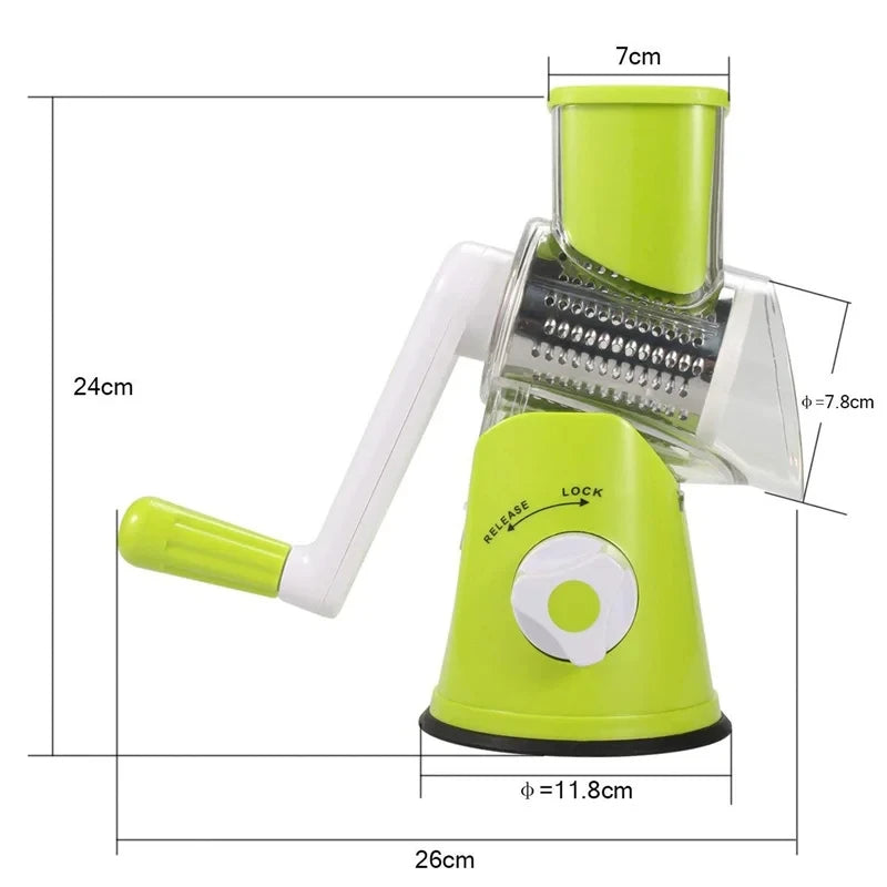 K82 Manual Rotary Vegetable Slicer Cutter Kitchen Vegetable Cheese Grater Chopper with 3 Sharp Stainless Steel Drums KC0082