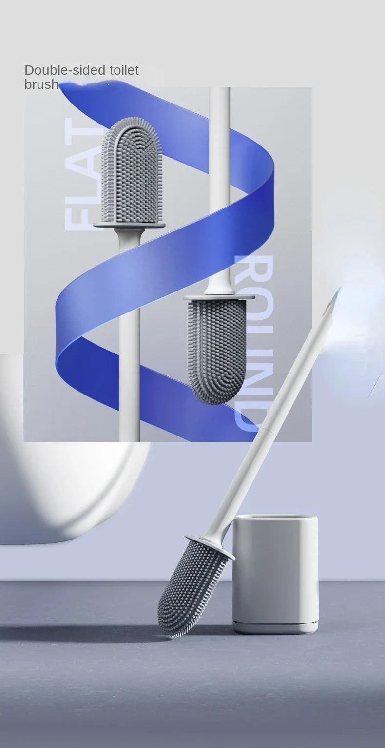 Light luxury Silicone Toilet Brush with Long Handle Flexible Cleane MINI Bathroom Brush Quick Drying Holder Bathroom Accessories