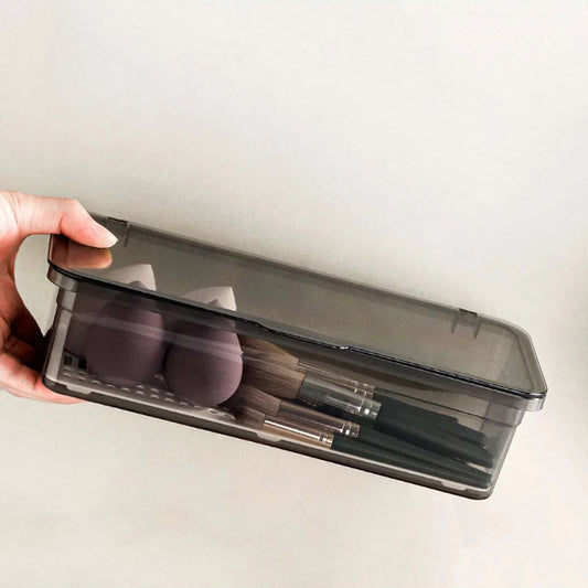 1pc Makeup Brush Storage Box, Dust-proof Transparent Storage Case With Cover  Draining Tray, Beauty Egg Eye Shadow Brush Storage