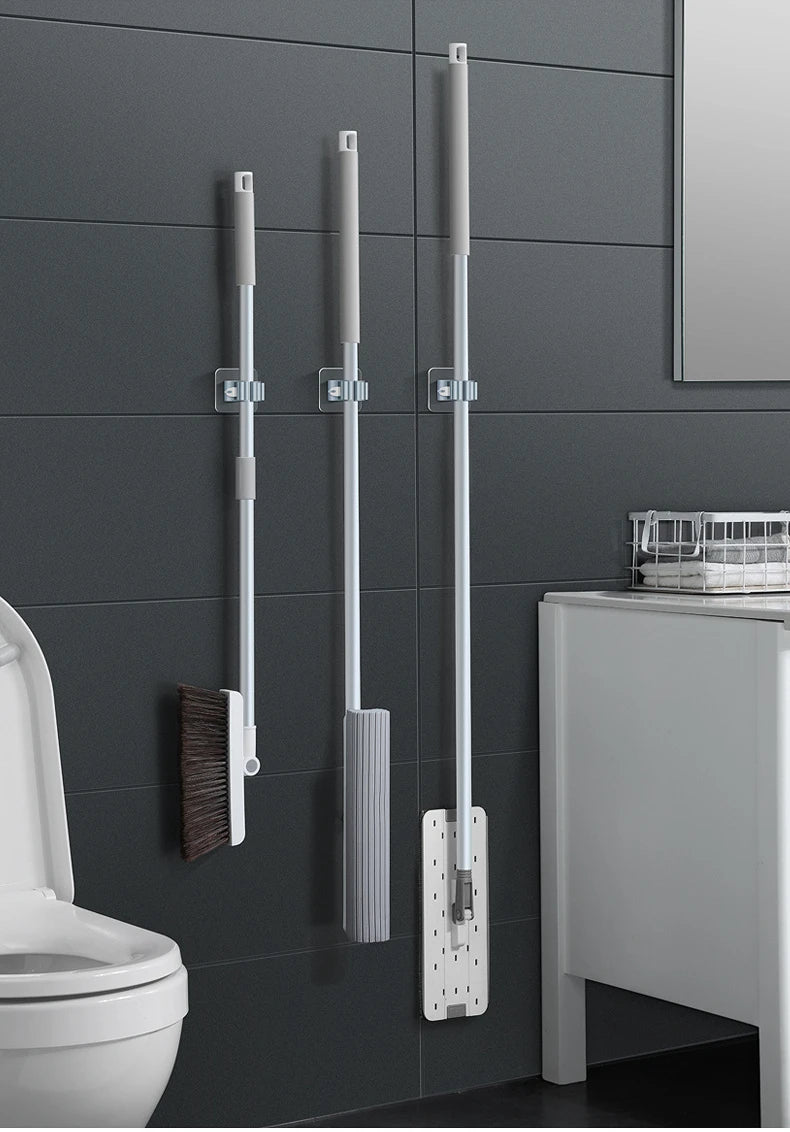 2/4PCS Home Storage Rack Bathroom Suction Hanging Pipe Traceless Hooks Wall Mounted Mop Organizer Holder Waterproof Broom Hanger