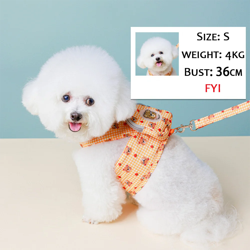 Pet Harness with Backpack for Dog Outdoor Travel Dog Snacks Backpack Cute Bear Motif Dog Harness with Leash Mini Dog Backpack